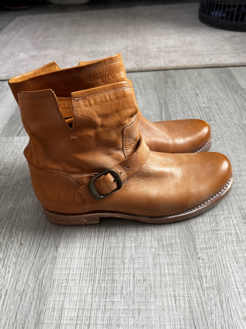 Frye Cognac Leather Harness Boots